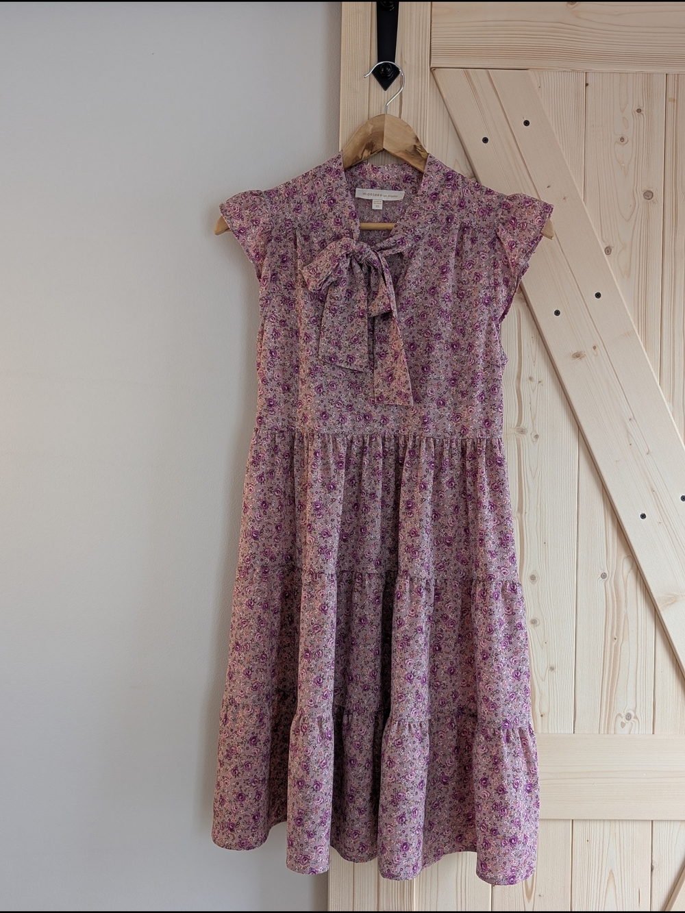 monteau Los Angeles Floral Tie-Neck Blouse in Lavender